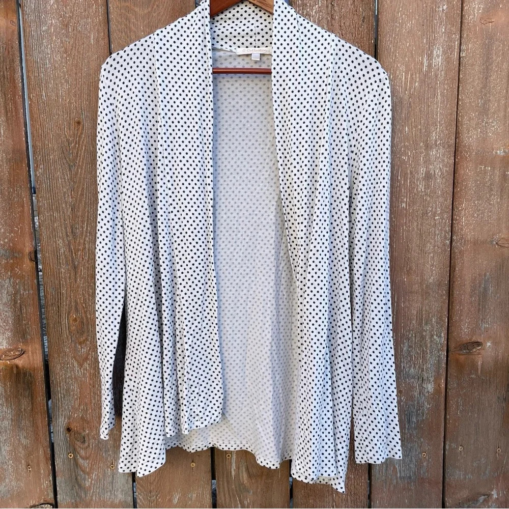 G COLLECTION Women’s White Black Polka‎ Dot Open Front Cardigan Size Small